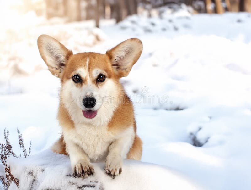 Pembroke Welsh Corgi in de winter royalty-vrije stock afbeelding