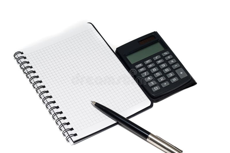Pen and Calculator with Notepad Stock Image Image of number, plan