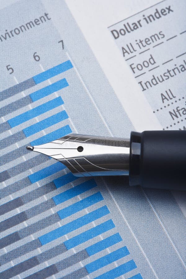 Pen and charts stock images