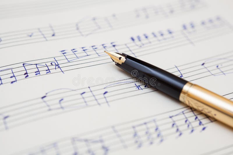Pen and Music Sheet with Handwritten Notes Stock Image Image of note