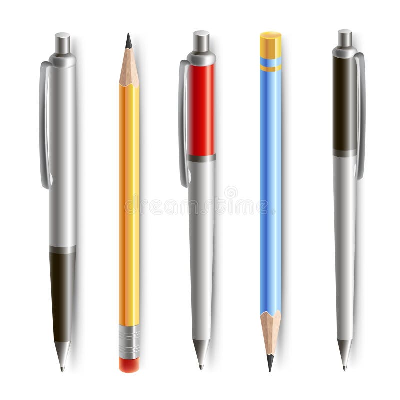 Set of pens and pencils Royalty Free Vector Image