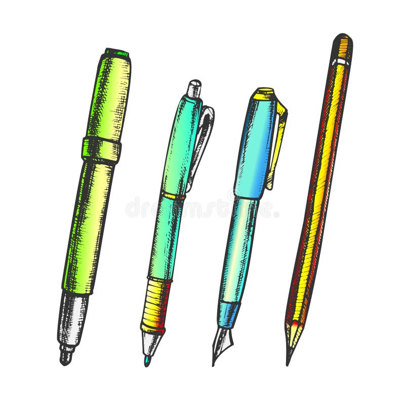 Set of cute hand drawn drawing tools including pencils; pens