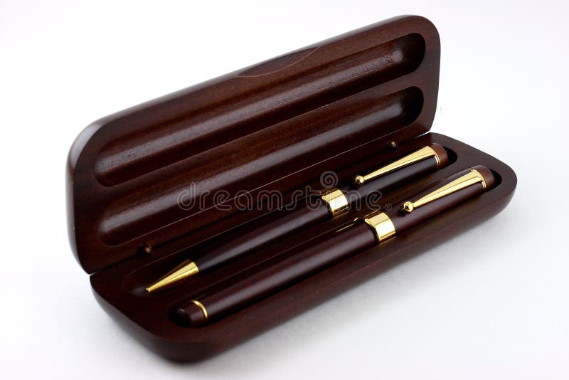 Pen and Pencil Set in Wood Box stock images