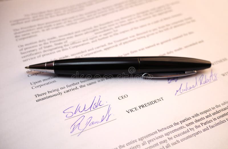 Pen On Signatures On A Legal Document Stock Image Image Of Documents