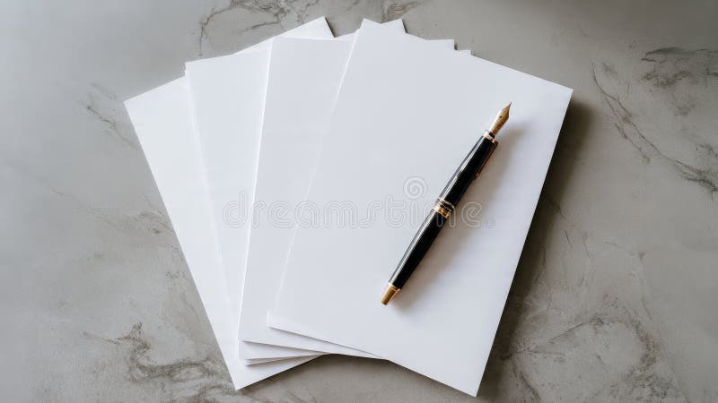 A pen sitting on top of a stack of white papers royalty free illustration
