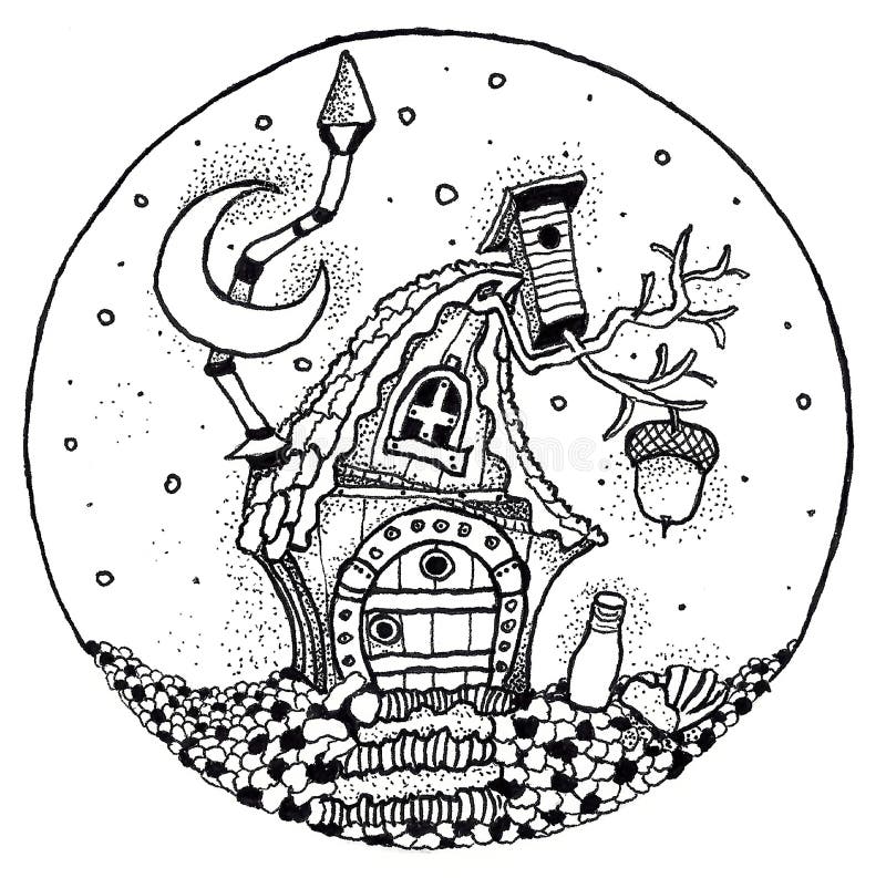 Pena pintada casa de campo do conto de fadas ilustração stock Pena pintada casa de campo do conto de fadas ilustração stock