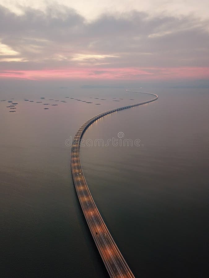 Penang Second Bridge in Red Colorful Sunset Stock Photo - Image of ...