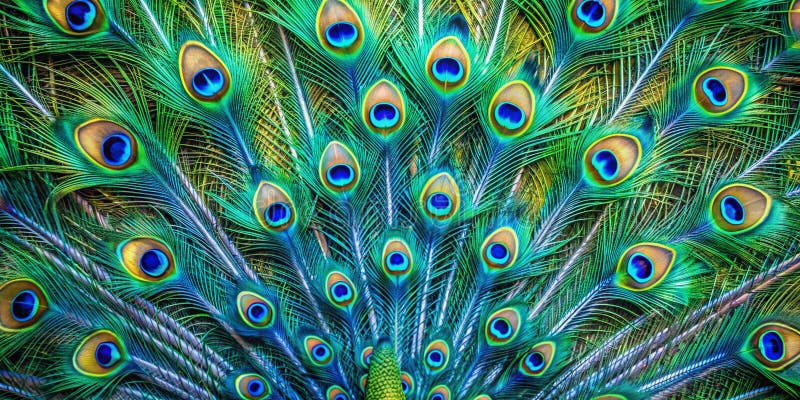 Penas de pavão vibrantes exibem matizes azuis e verdes deslumbrantes com padrões intrincados num fundo minimalista perfeito para ilustração do vetor