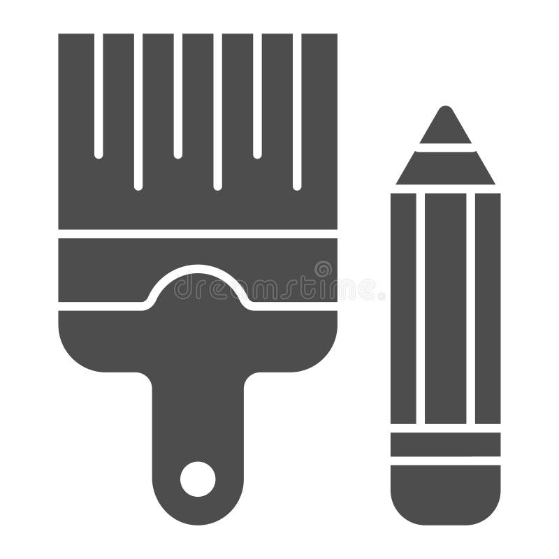 Pencil and Brush Solid Icon. Drawing Tools Vector Illustration Isolated