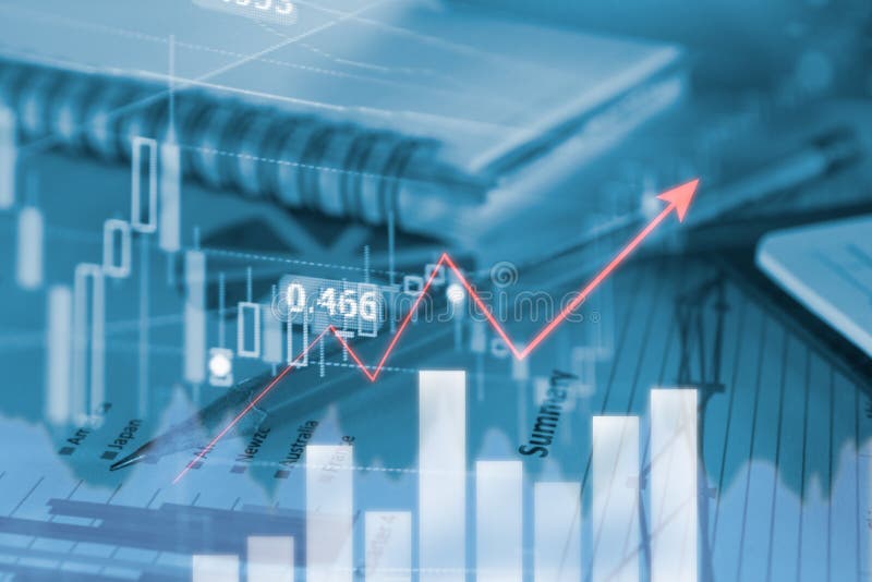 Pencil business graphs and charts report with profit graph of stock market trade indicator financial royalty free stock photography