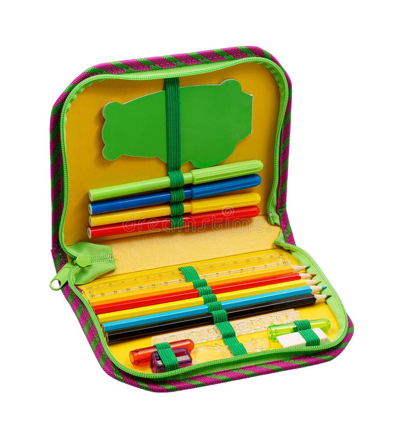 Pencil Case with Various Stationery Stock Image Image of pencilcase