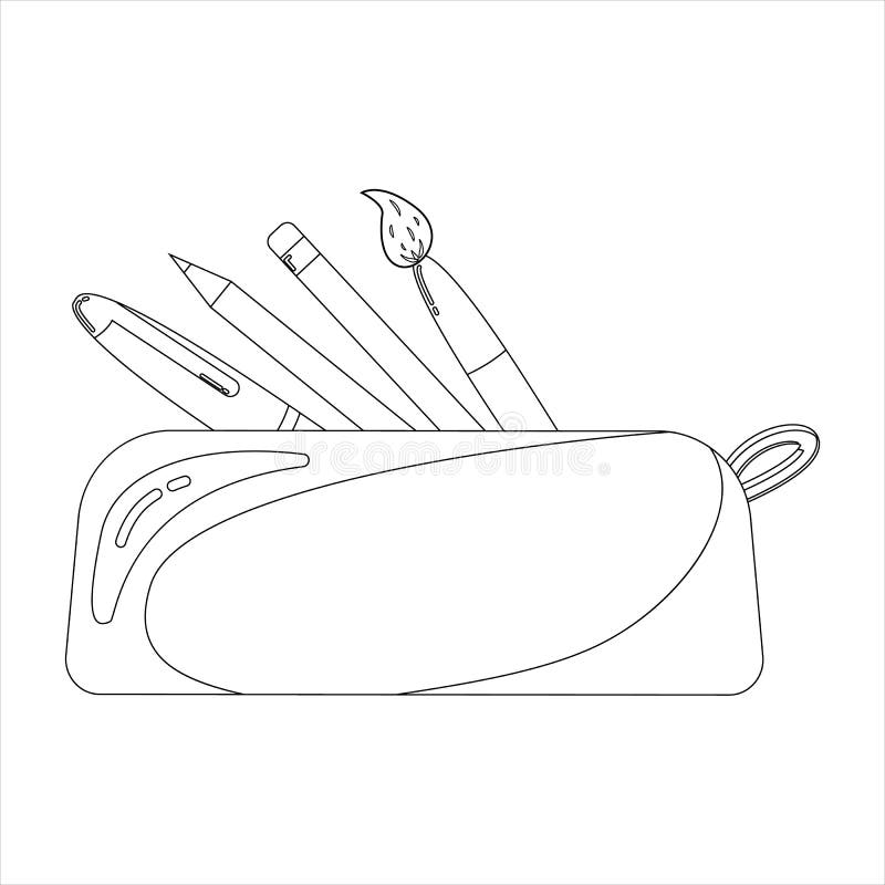 Back to school pencil case isolated coloring page Vector Image