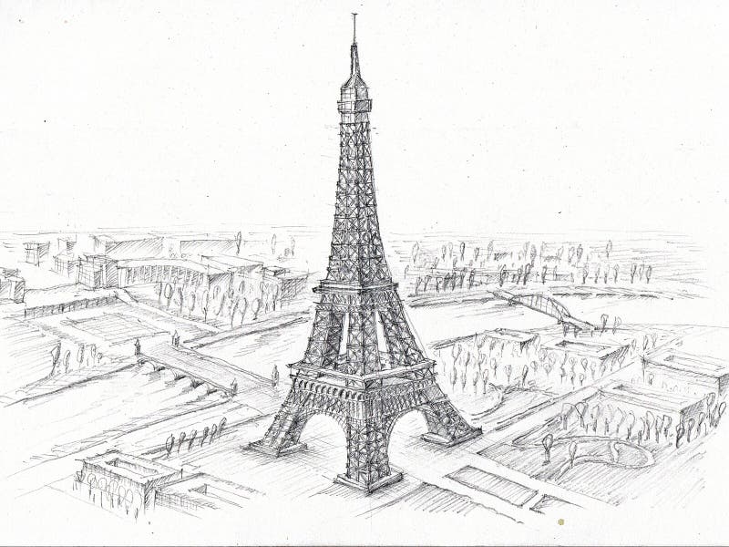 Pencil Drawing Eiffel Tower Stock Illustration Illustration of