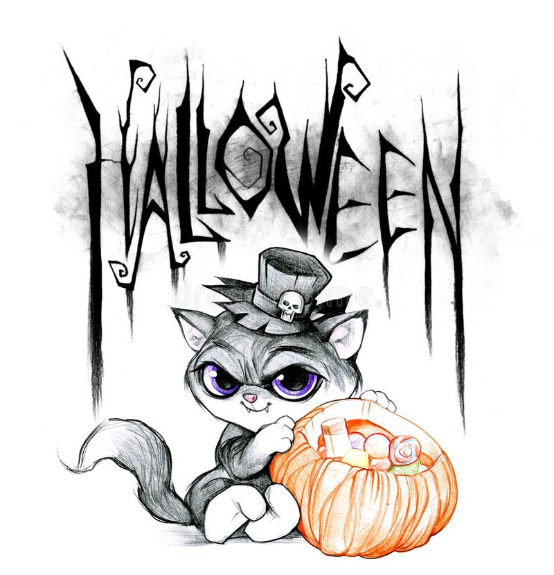 Pencil Drawing Of A Halloween Title Stock Illustration Illustration