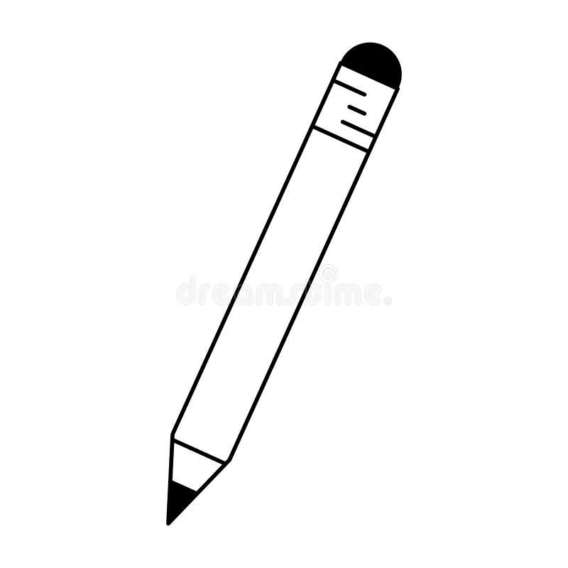 Pencil with Eraser Cartoon Isolated in Black and White Stock Vector