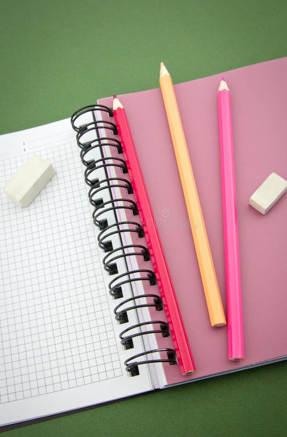 Pencil, eraser, notebook stock photo. Image of backgrounds 26232876