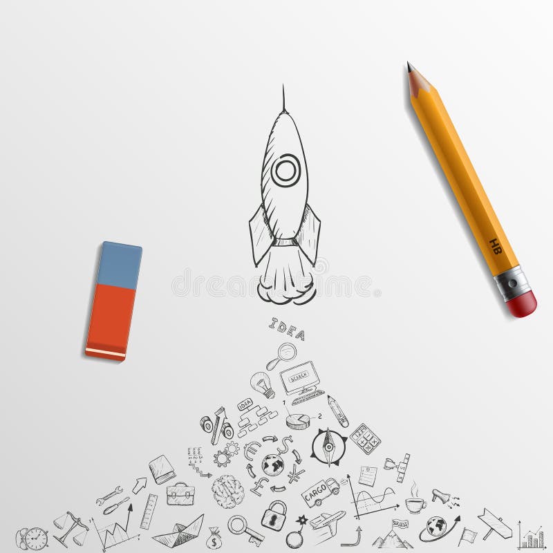 Pencil and eraser. stock vector. Illustration of creativity - 65730279