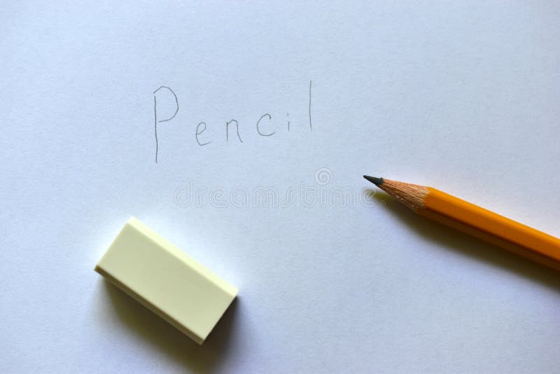 Pencil and Eraser on a White Background Stock Image Image of learning