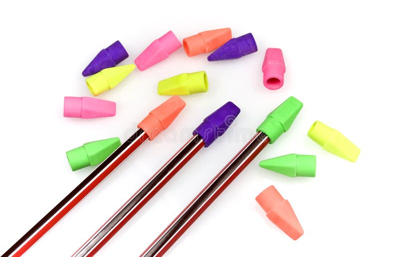 Multicolored Pencil Erasers on White Stock Image Image of yellow, brightly 13561555