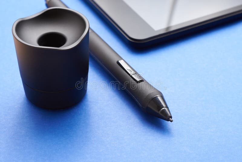 Pencil Graphics for Tablet and Holder for it Stock Photo Image of