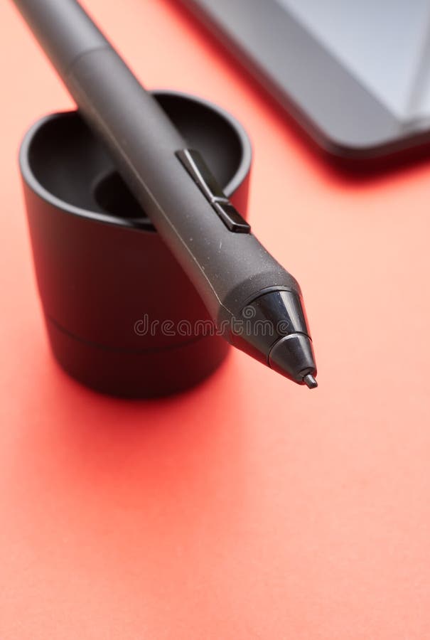 Pencil Graphics for Tablet and Holder for it Stock Image Image of