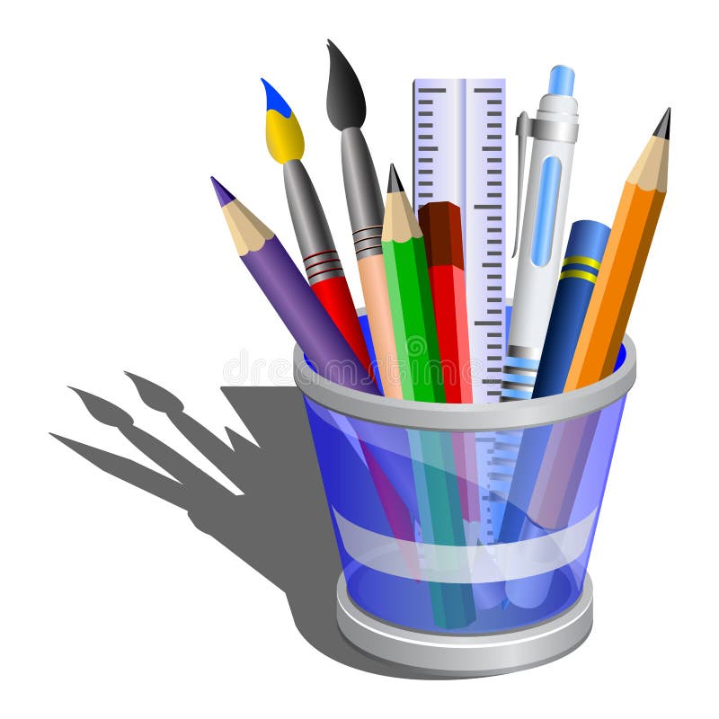 Pencil Holder with Acessories. Stock Illustration Illustration of