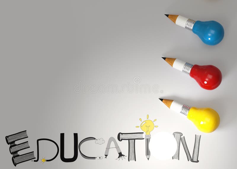 Pencil lightbulb 3d and design word EDUCATION