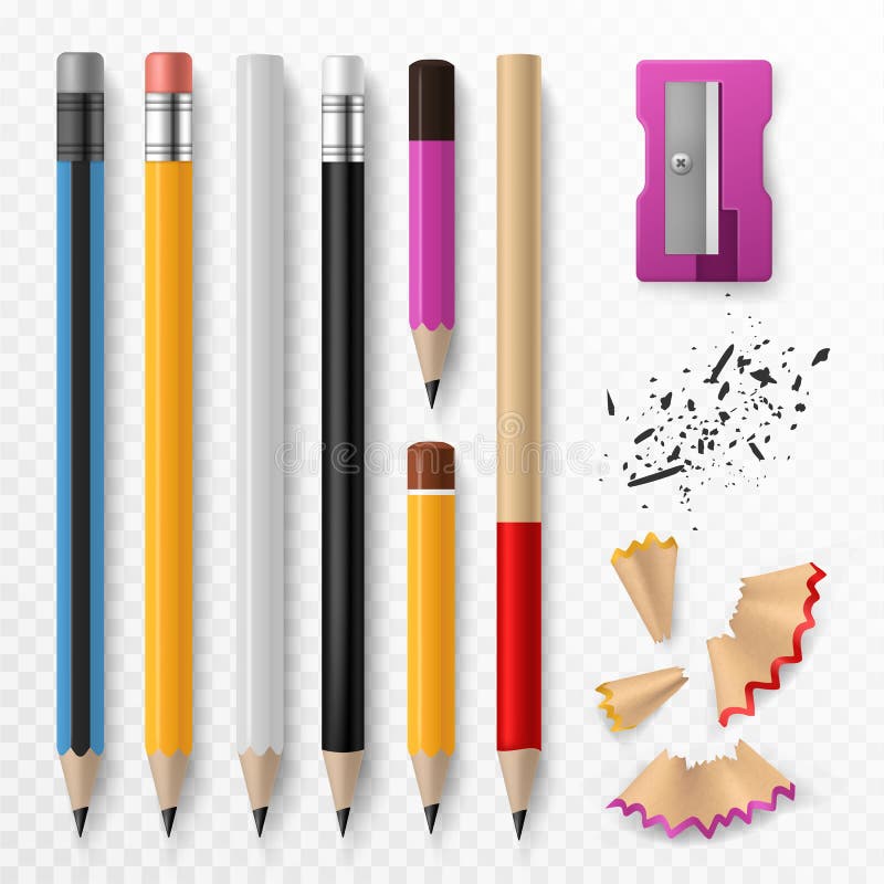 Collection of brightly colored pencils with shadow and eraser, Stock  vector