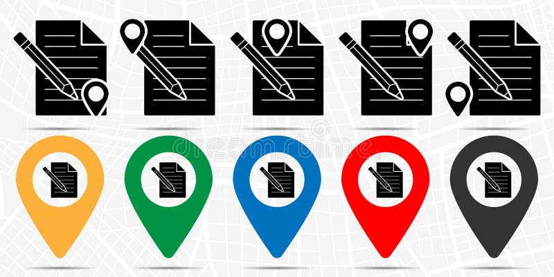 Pencil on a sheet of a document file icon in location set. Simple glyph, flat illustration element of web, minimalistic theme stock illustration