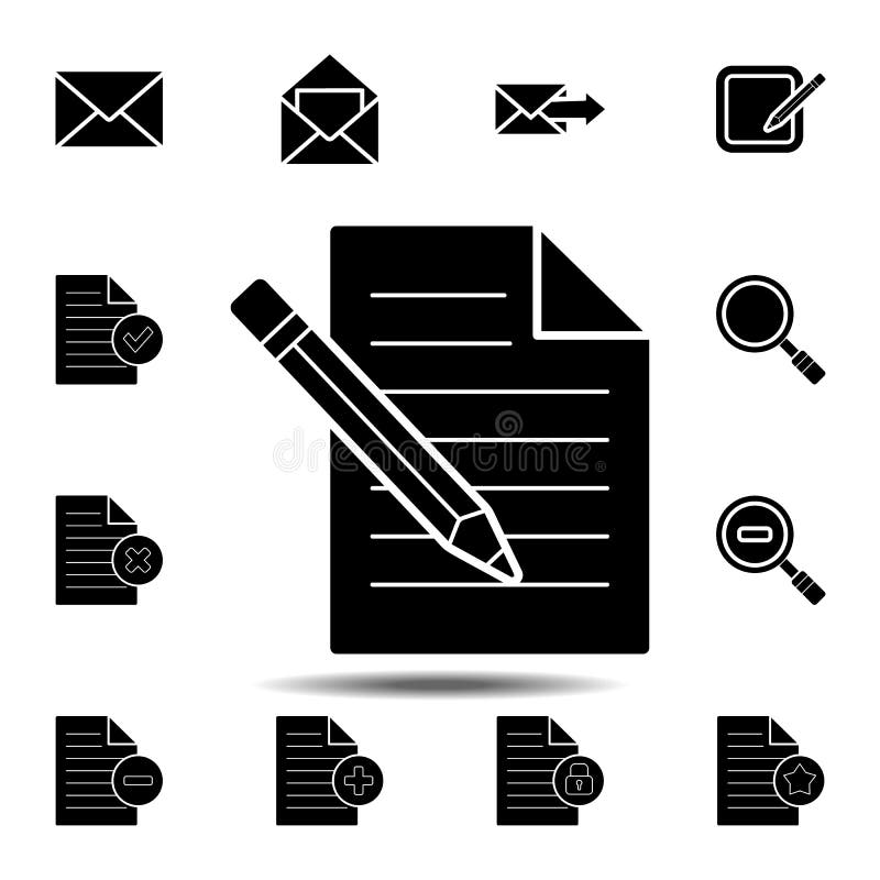 Pencil on a sheet of a document file icon. Simple glyph vector element of web, minimalistic icons set for UI and UX, website or vector illustration