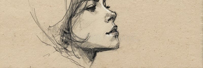 Pencil Sketch Capturing a Womans Profile on Textured Paper During the Creative Exploration of Artistic Expression royalty free stock photo
