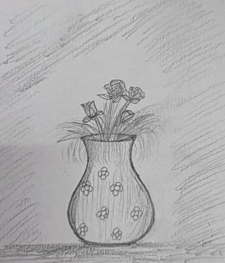 Pencil Sketch of a Flower Vase with Flowers Stock Photo - Image of ...