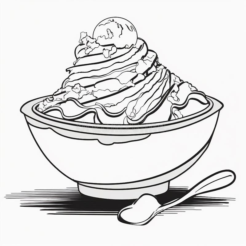 Pencil Sketch Outline Drawing Created by Generative Ai of a Bowl of