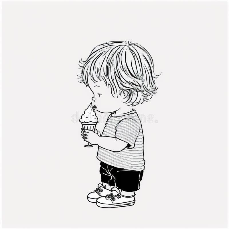 Child Eating Clipart Black And White