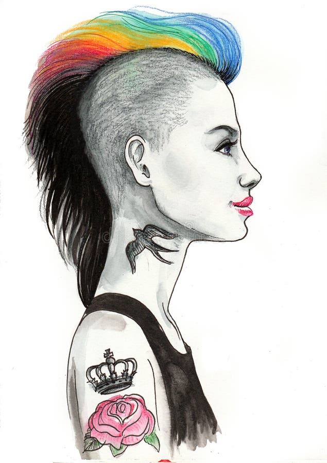 Punk hairstyle profile stock illustration. Illustration of 