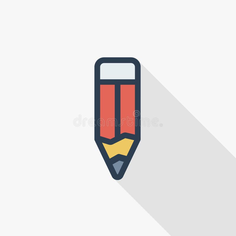 Pencil thin line flat color icon. Linear vector symbol. Colorful long shadow design. stock illustration