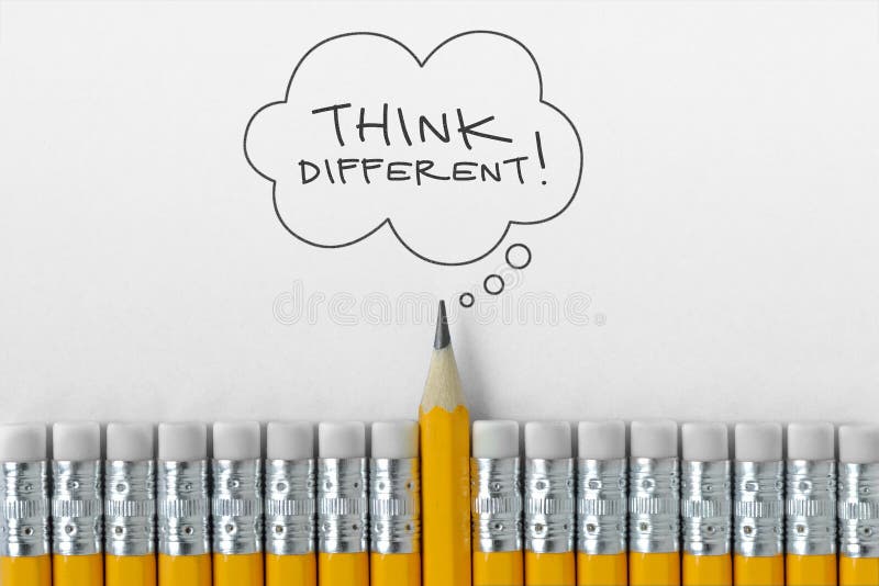 Pencil Tip Standing Out from Croud of Pencil Rubber Erasers with Think