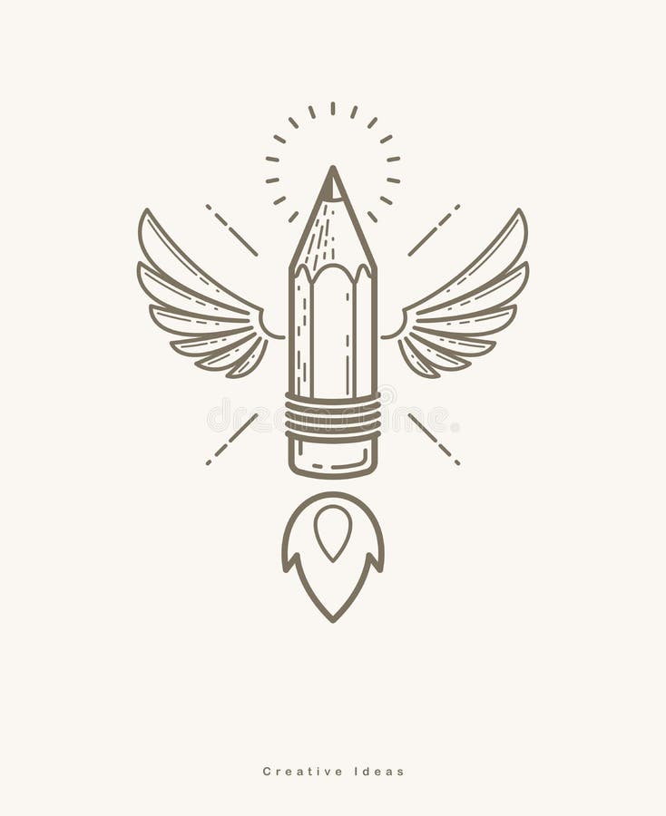 Pencil With Wings Launching Like A Rocket Start Up Creative Energy Genius Artist Or Designer Vector Design And Creativity Logo Stock Vector Illustration Of Company Pencil