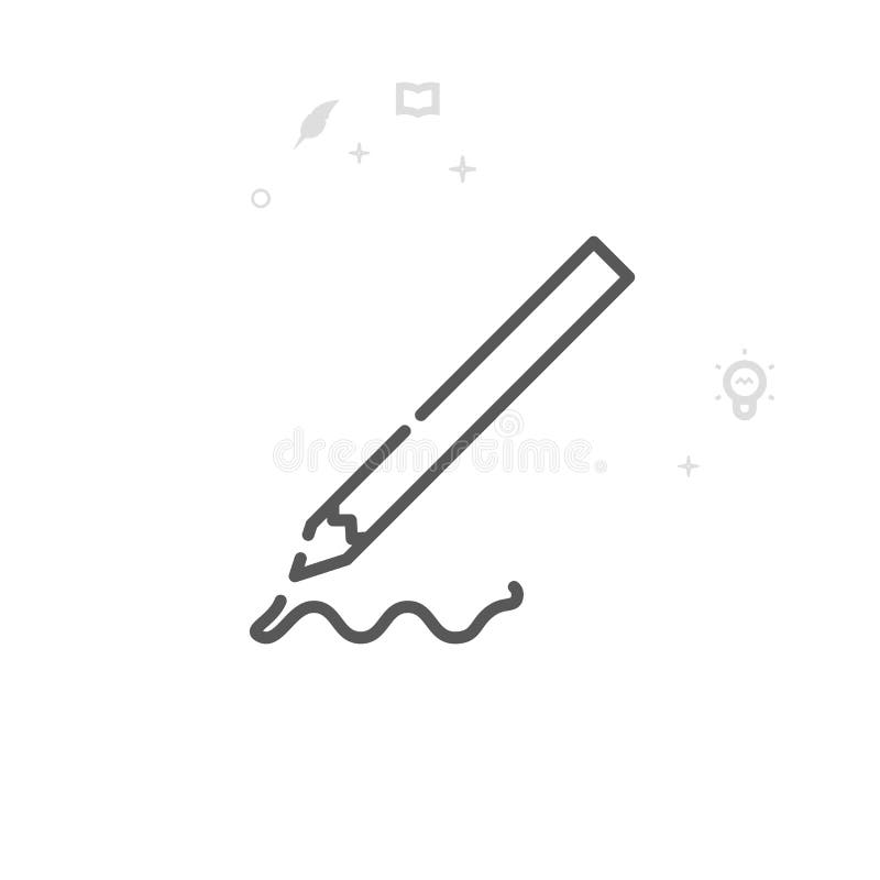 Pencil Writing on Paper Vector Line Icon, Symbol, Pictogram, Sign. Light Abstract Geometric Background. Editable Stroke