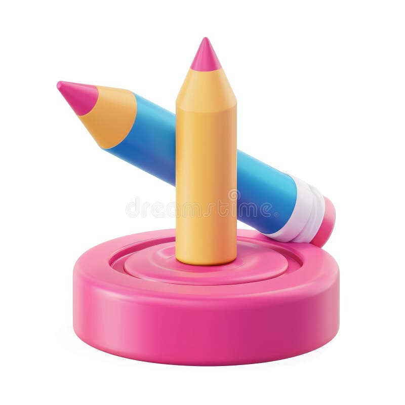 Pencille colorate creative su Pink Stand 3D Render illustrazione vettoriale