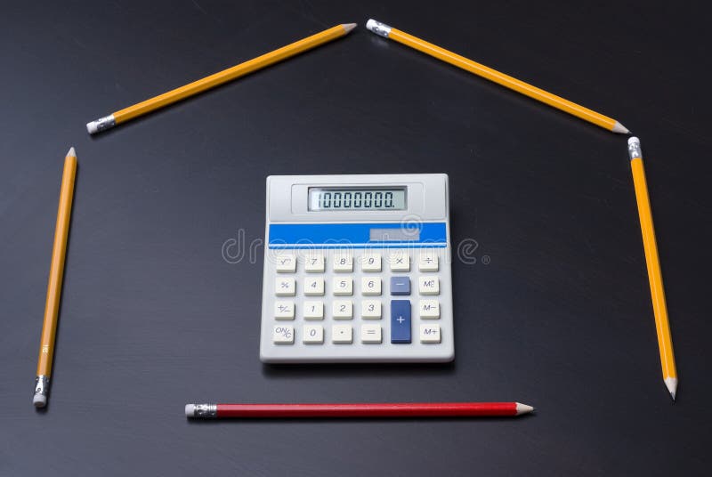 Pencils as house with calculator door