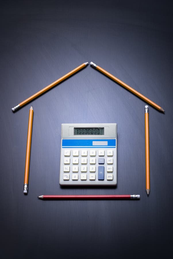 Pencils as house with calculator door