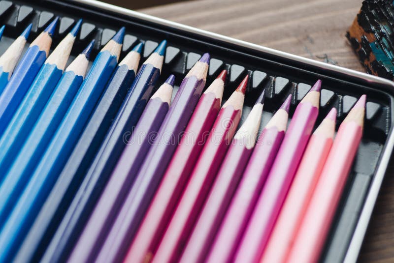 Color Pencils Crayons Rows Blue Shades Background Stock Photos Free