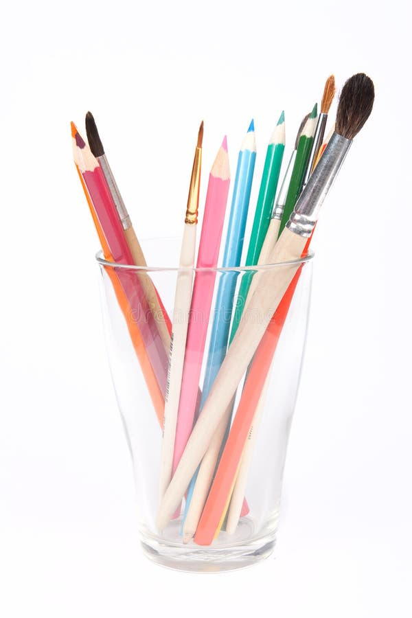 Pencils and Brushes in a Glass Cup Stock Photo Image of isolated