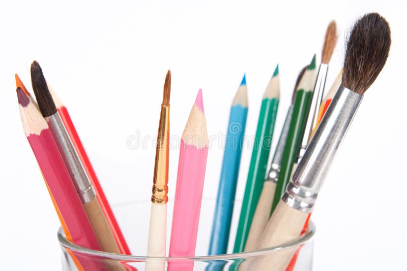 Pencils And Brushes In A Glass Cup Stock Photos Image 12328023