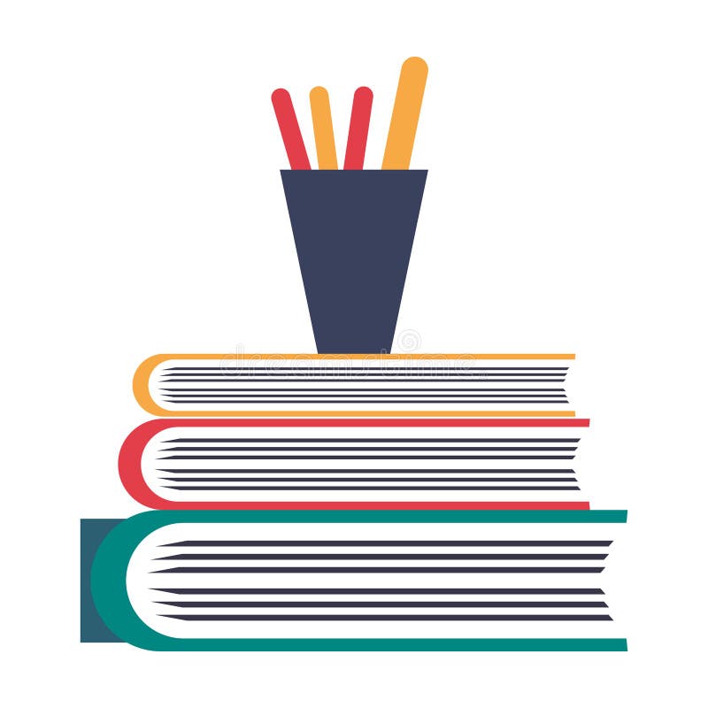 Pencils in Cup on Books Isolated Stock Vector Illustration of