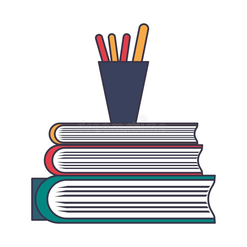Pencils in Cup on Books Isolated Stock Vector Illustration of