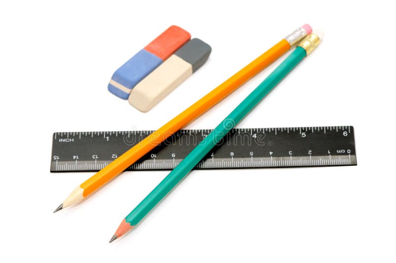 Pencils, eraser and ruler