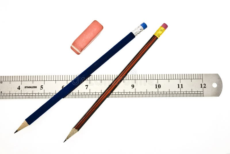 Pencils, eraser and ruler