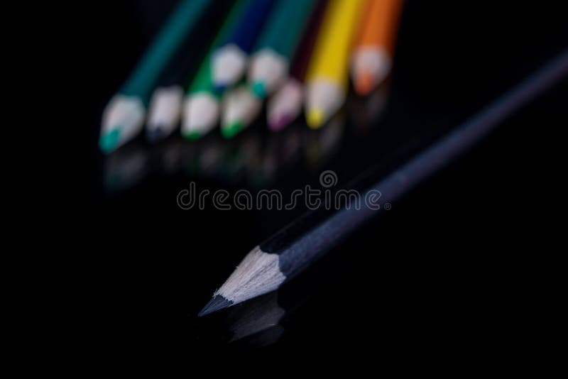 Pencils on the Glass. Colored Pencil Pencils for Coloring on the Stock